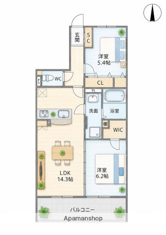 テラフォルトゥーナ(2LDK/2階)の間取り写真