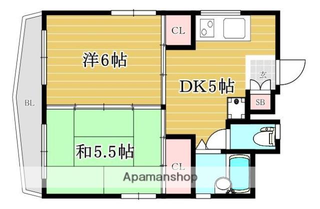 オレンジハイツ(2DK/3階)の間取り写真