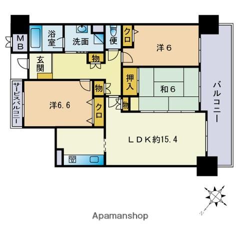 西福岡マリナタウンウェーブコースト7番館(3LDK/4階)の間取り写真