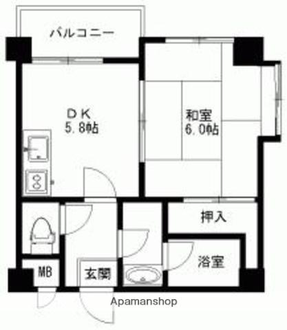 グランバーグ天神(1DK/6階)の間取り写真