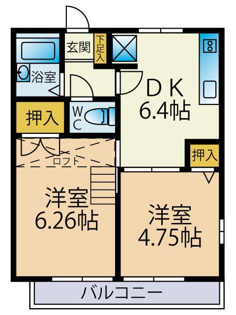 ソ・レイユ城南(2DK/1階)の間取り写真