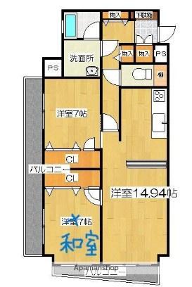 コモダス・パッソ天神(2LDK/12階)の間取り写真