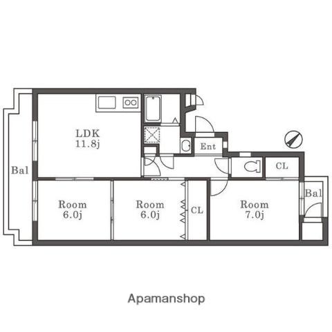 フローラル城南(3LDK/1階)の間取り写真