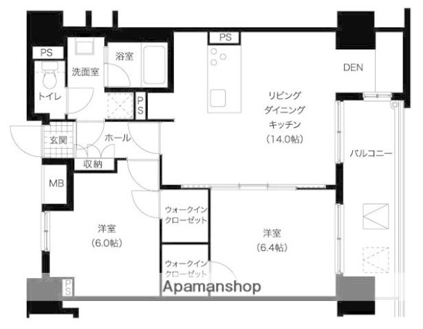 レジディア西新(2LDK/14階)の間取り写真