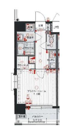 レジデンシャルヒルズ・デュオスタイル(1K/2階)の間取り写真