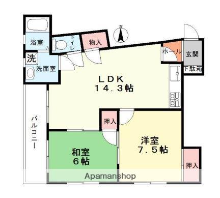 第2堤ハイツ(2LDK/2階)の間取り写真