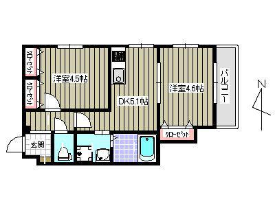 クレイドル藤崎(2DK/2階)の間取り写真