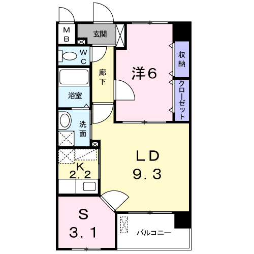 スカイウィング(1SLDK/10階)の間取り写真