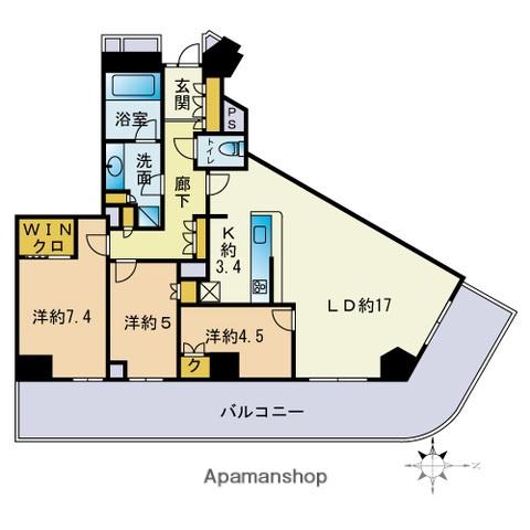 ザ・パークハウス福岡タワーズウエスト(3LDK/2階)の間取り写真