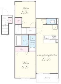 ブエナカーサ樋井川(2LDK/2階)の間取り写真