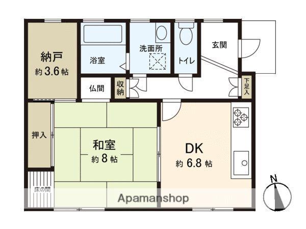 福岡市七隈線 茶山駅 徒歩10分 2階建 築25年(1SDK)の間取り写真
