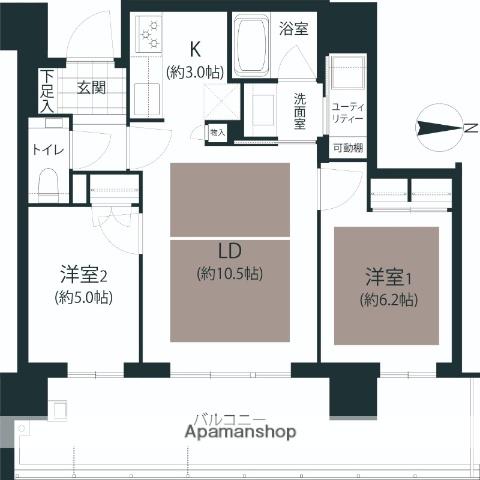 グランドメゾン浄水ガーデンシティセントラルフォレスト2(2LDK/5階)の間取り写真