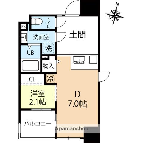 デュオフラッツ西新ウエスト(1LDK/7階)の間取り写真