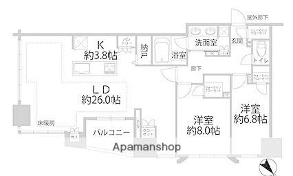 レーベン福岡天神ONE TOWER(2LDK/21階)の間取り写真