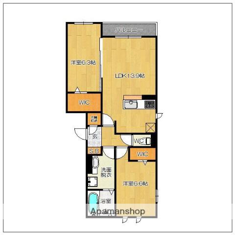 キャメーロ高宮(2LDK/1階)の間取り写真