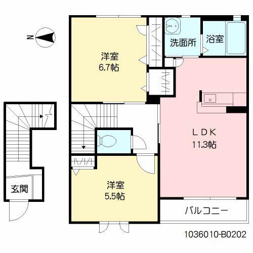 MS MAISON2 B棟(2LDK/2階)の間取り写真