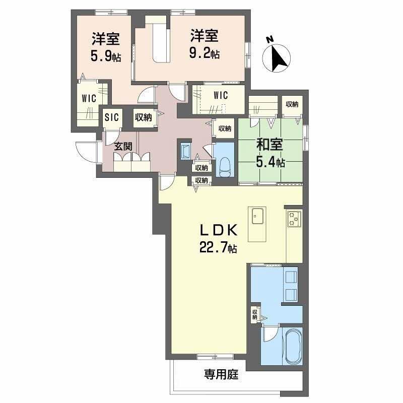 プレミアス城西(3LDK/1階)の間取り写真