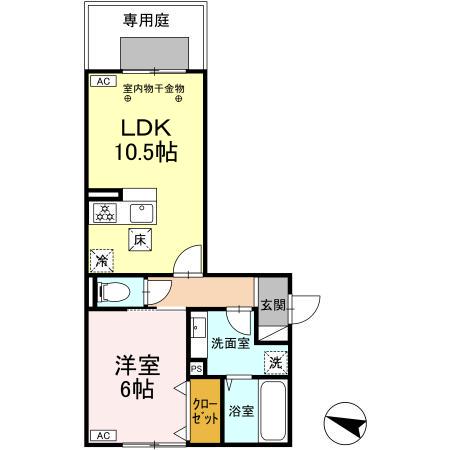 D-ROOM野間大池(1LDK/1階)の間取り写真