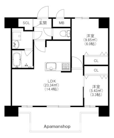 MODERN PALAZZO 博多デュオグランデイースト(2LDK/12階)の間取り写真