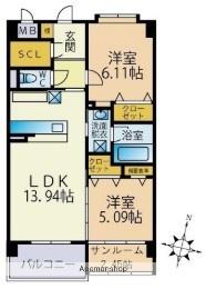 サフランサンク(2SLDK/1階)の間取り写真
