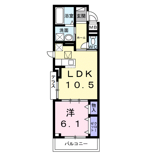 ワーズイヤー12(1LDK/1階)の間取り写真