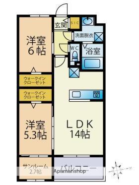 ビーコンヒル石丸(2SLDK/2階)の間取り写真
