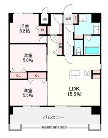 サンショウ レジデンス西新(3LDK/10階)の間取り写真