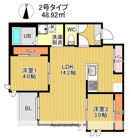 GRANDTIC COURT 別府(2LDK/1階)の間取り写真