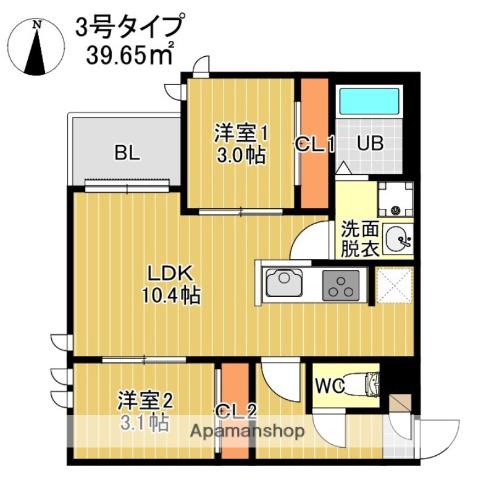 GRANDTIC COURT 別府(2LDK/2階)の間取り写真