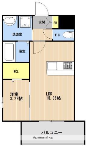 LIBTH姪浜駅前(1LDK/6階)の間取り写真
