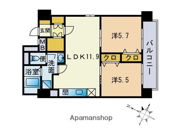 ライオンズマンション天神(2LDK/8階)の間取り写真