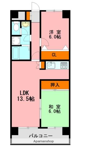 グランディ野間(2LDK/5階)の間取り写真