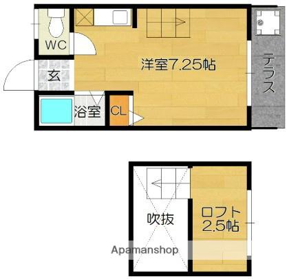 プレテ竹下(ワンルーム/1階)の間取り写真