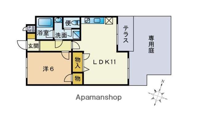 ライオンズマンション大濠西(1LDK/1階)の間取り写真