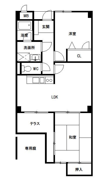 高宮ハウス2(2LDK/1階)の間取り写真