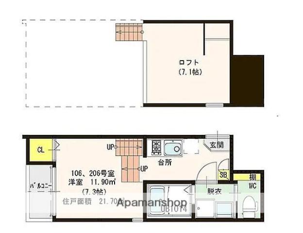スタート博多(1K/2階)の間取り写真