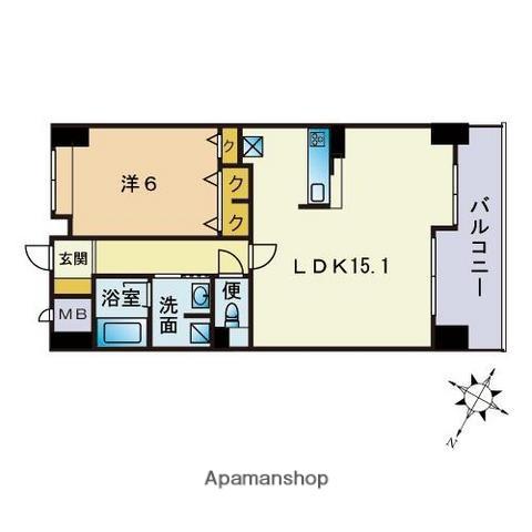 レジデンス博多(1LDK/9階)の間取り写真