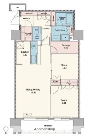 RJRプレシア博多駅前(2LDK/14階)の間取り写真