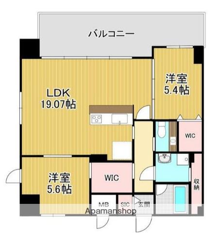 アクシオン薬院プレミアム(2LDK/12階)の間取り写真