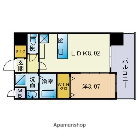 アクシオン高宮東PREGIO(1LDK/10階)の間取り写真