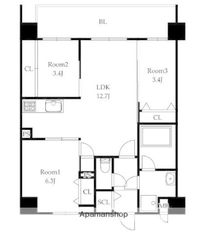 MODERN ASPIRATION 大濠公園(3LDK/3階)の間取り写真