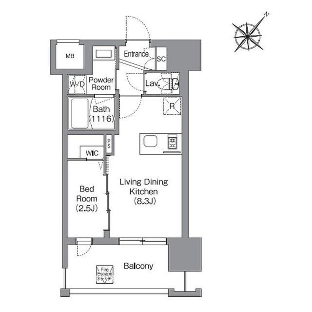 シーズンフラッツ渡辺通(1LDK/5階)の間取り写真