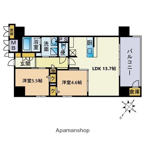 JP NOIE 天神南(2LDK/12階)の間取り写真