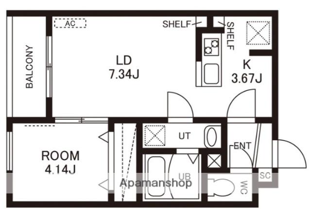 CHERIM竹下イースト(1LDK/3階)の間取り写真