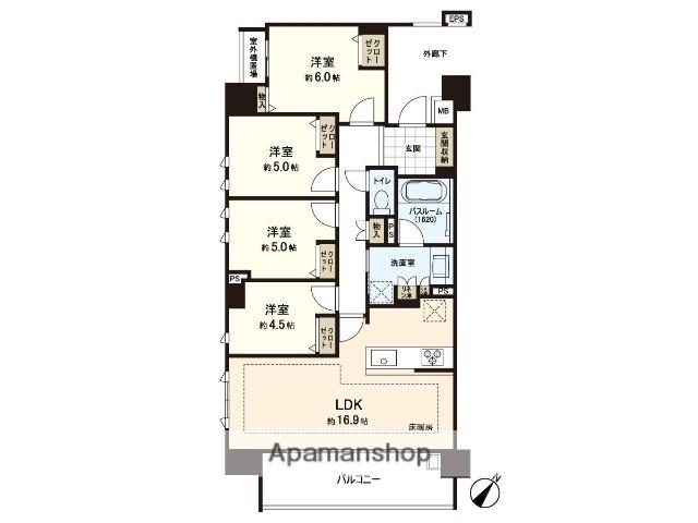 ライオンズ平尾サーパスレジデンス(4LDK/4階)の間取り写真