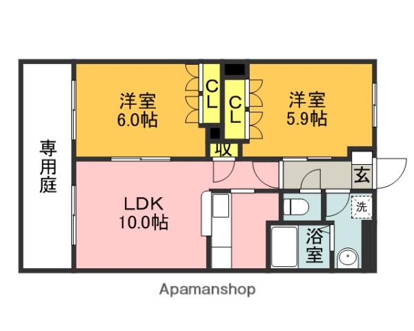 グランディール1(2LDK/1階)の間取り写真