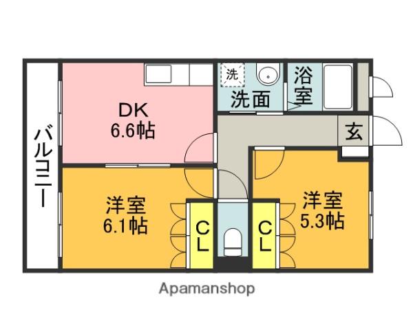 プラムグランデ1(2DK/2階)の間取り写真