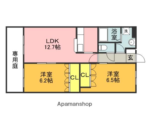 サンライズノアⅡ1(2LDK/1階)の間取り写真