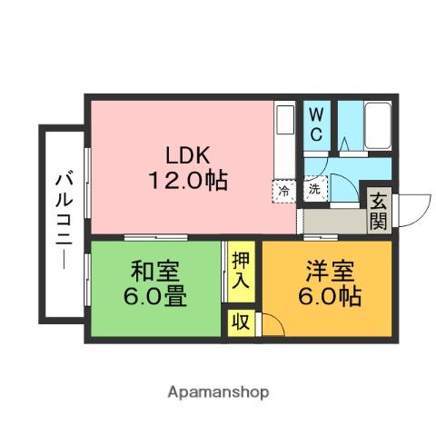 ケイハイツⅠ(2LDK/2階)の間取り写真