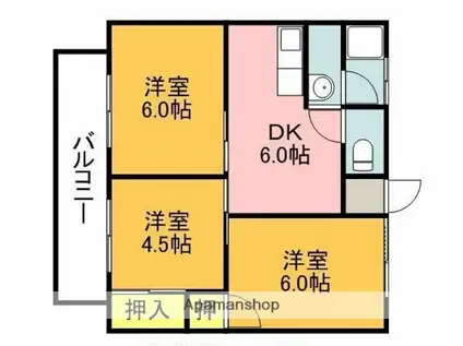 八幡台ハイツ(3DK/2階)の間取り写真